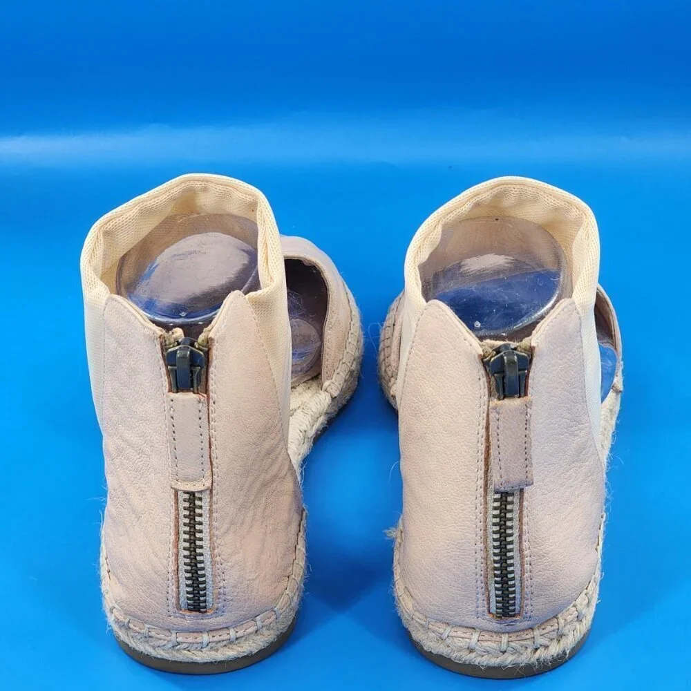 EILEEN FISHER NWOB Coy Espadrille Skimmer‎ Flat Tan Tumbled Leather Zip